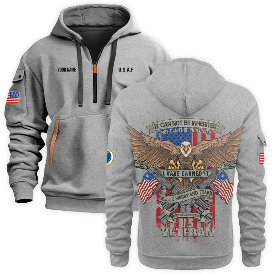 Personalized Name Color Gray It CanNot Be Inherited U.S. Air Force Veteran Hoodie Half Zipper