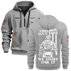 Personalized Name Color Navy Freedom Isnt Free We Fight For It U.S. Air Force Veteran Hoodie Half Zipper