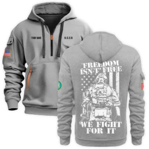 Personalized Name Color Navy Freedom Isnt Free We Fight For It U.S. Coast Guard Veteran Hoodie Half Zipper