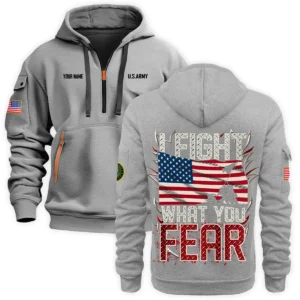 Personalized Name Color Khaki I Fight What You Fear U.S. Army Veteran Hoodie Half Zipper