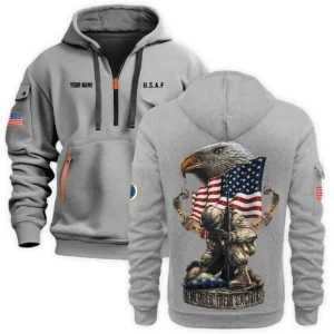 Personalized Name Color Khaki Fallen But Not Forgotten Remember Their Sacrifice U.S. Air Force Veteran Hoodie Half Zipper