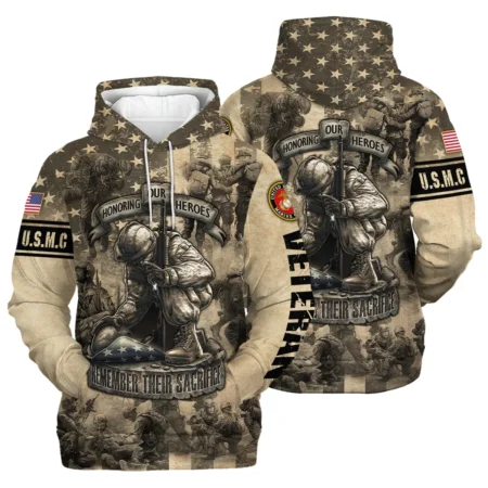 Veteran Remember Honor Respect Memorial Day U.S. Marine Corps Veterans All Over Prints Hoodie Shirt