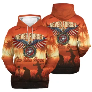 Veteran Never Forget Our Fallen Heroes U.S. Marine Corps Veterans All Over Prints Zipper Hoodie Shirt