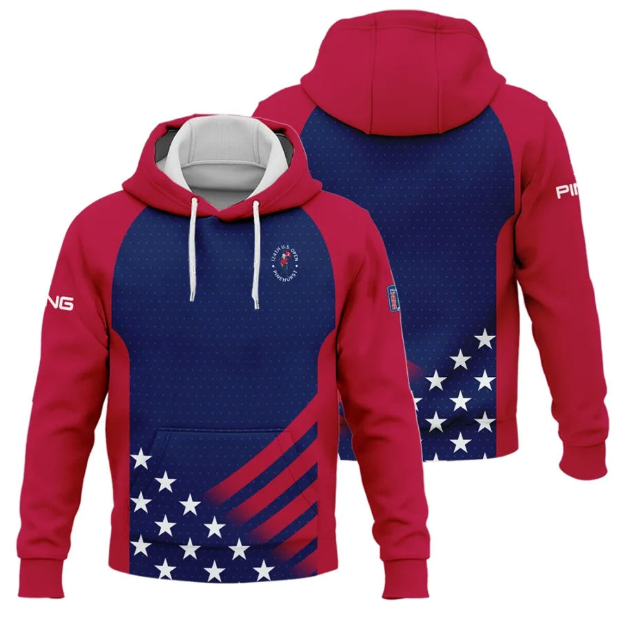 Ping 124th U.S. Open Pinehurst Star White Dark Blue Red Background Hoodie Shirt Style Classic Hoodie Shirt