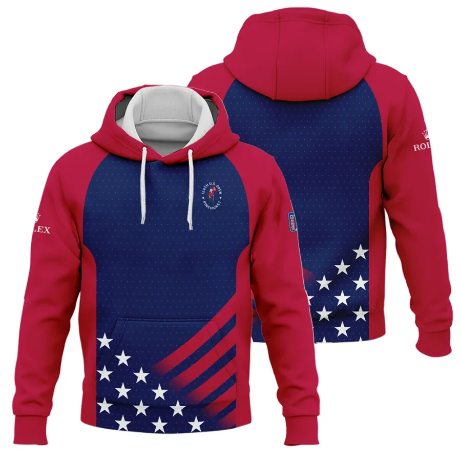 Rolex 124th U.S. Open Pinehurst Star White Dark Blue Red Background Hoodie Shirt Style Classic Hoodie Shirt