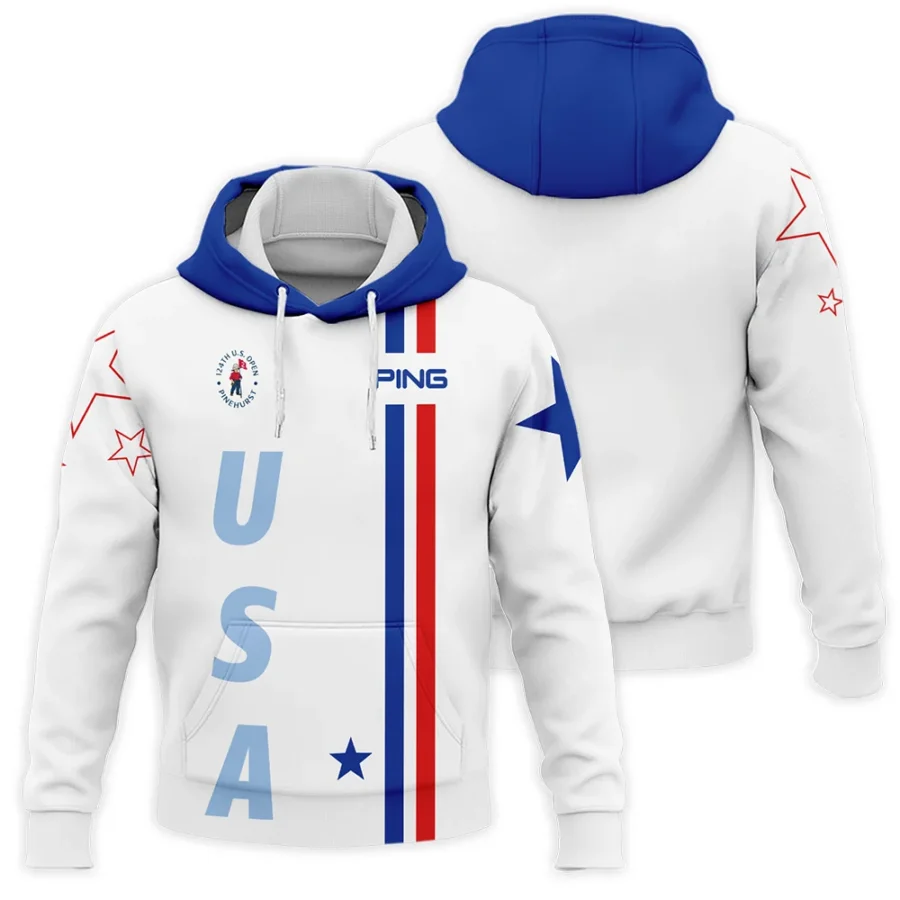 124th U.S. Open Pinehurst Ping Blue Red Line White Hoodie Shirt Style Classic Hoodie Shirt