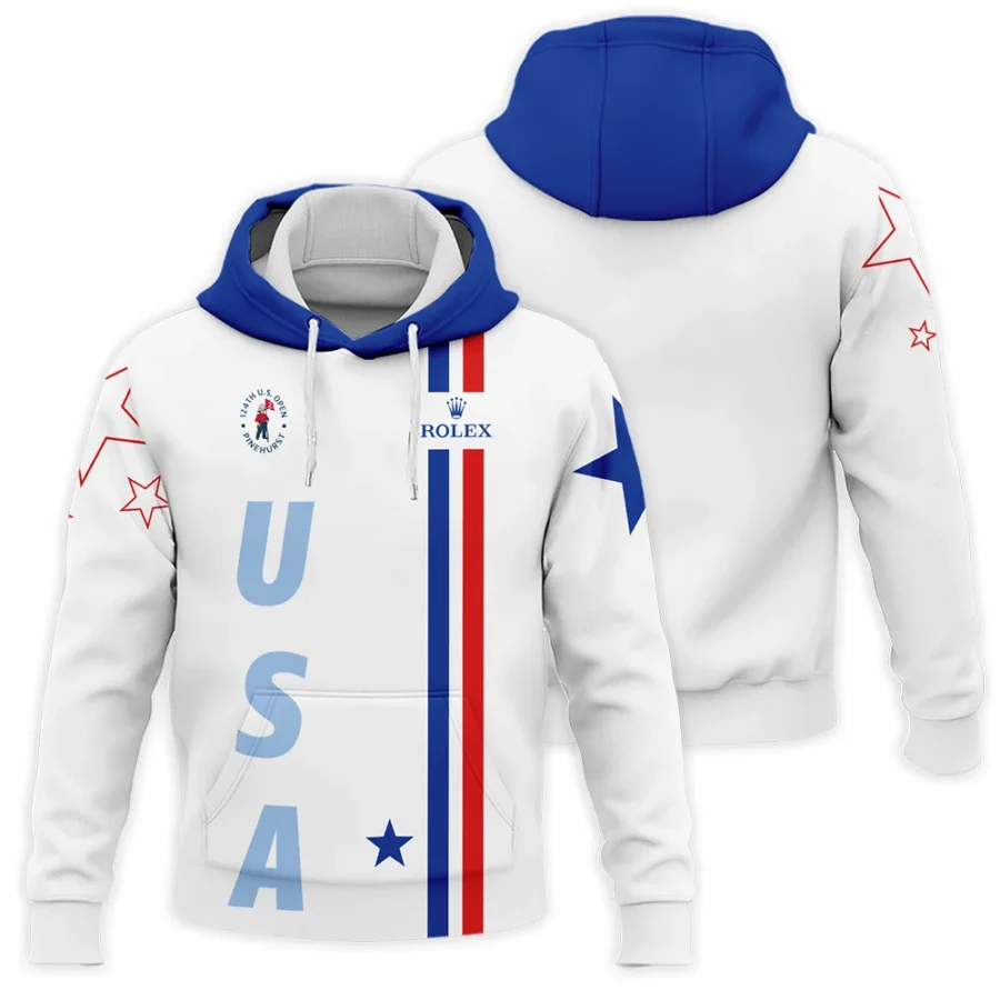 124th U.S. Open Pinehurst Rolex Blue Red Line White Hoodie Shirt Style Classic Hoodie Shirt