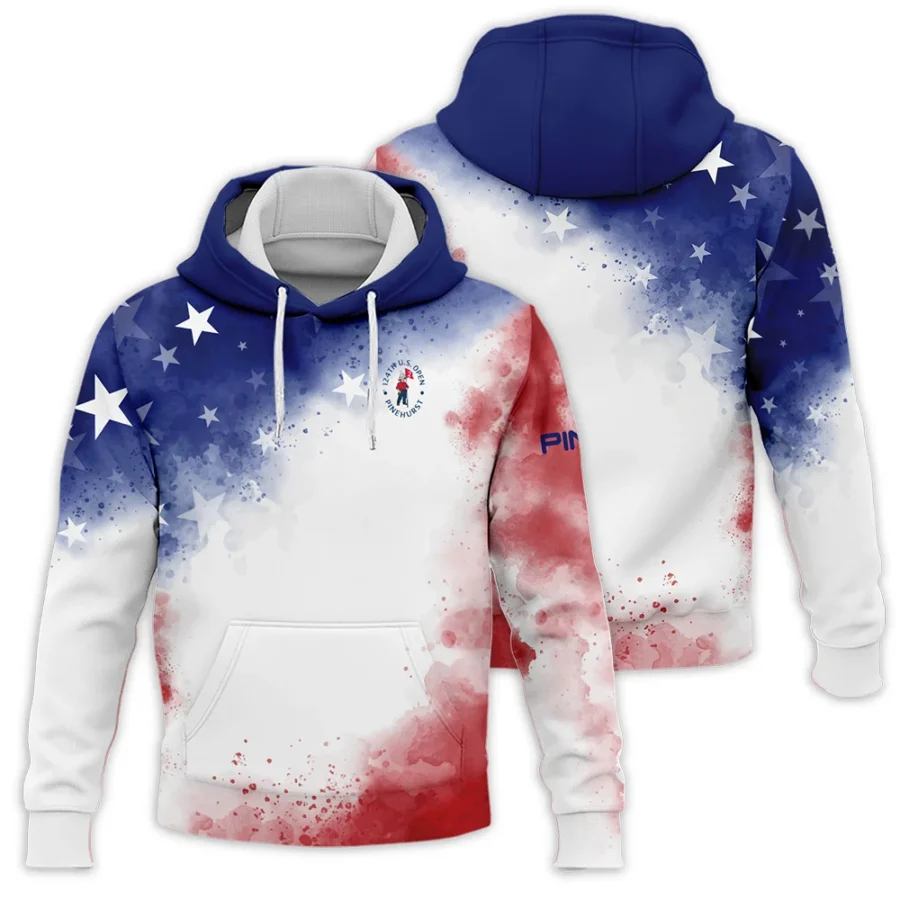 124th U.S. Open Pinehurst Ping Blue Red Watercolor Star White Backgound Hoodie Shirt Style Classic Hoodie Shirt