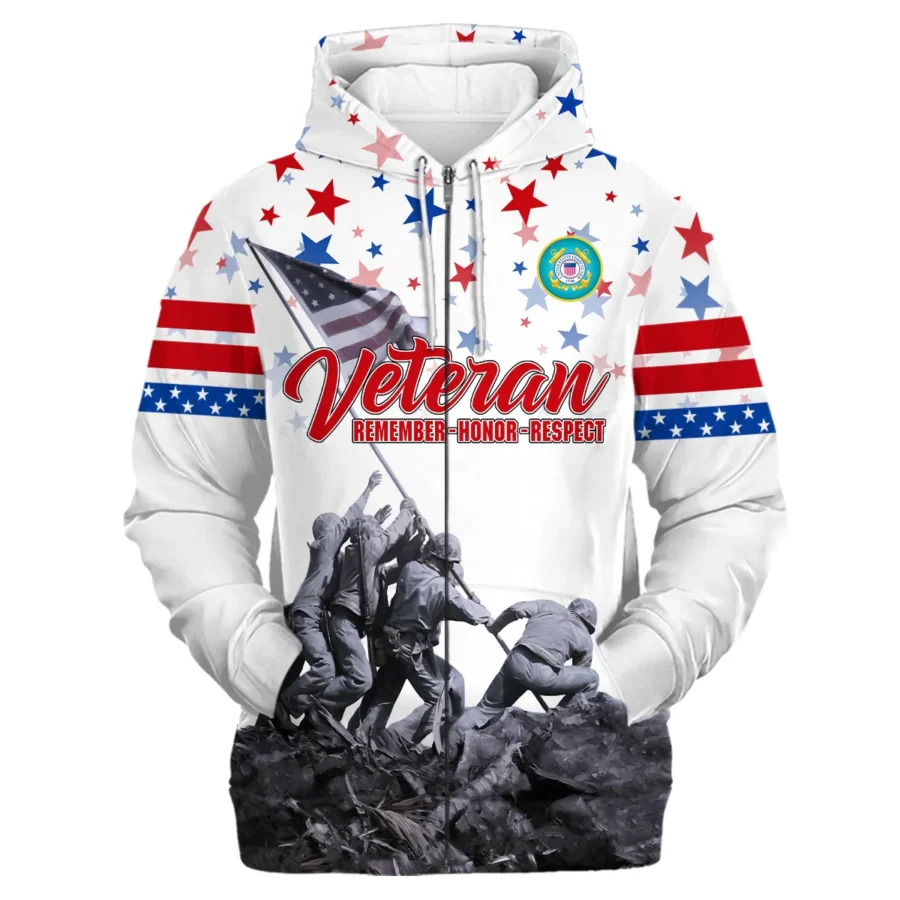 Veteran Memorial Day Remember Honor Respect U.S. Coast Guard Veterans All Over Prints Zipper Hoodie Shirt