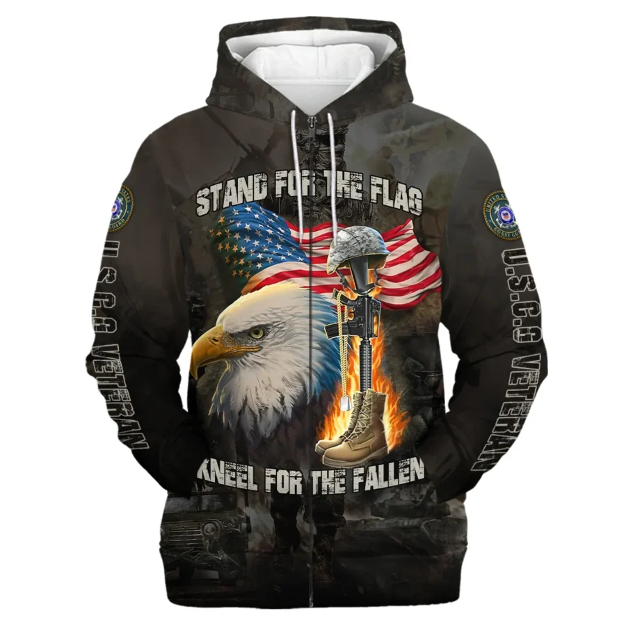 Veteran Stand For The Flag Kneel For The Fallen U.S. Coast Guard Veterans All Over Prints Zipper Hoodie Shirt