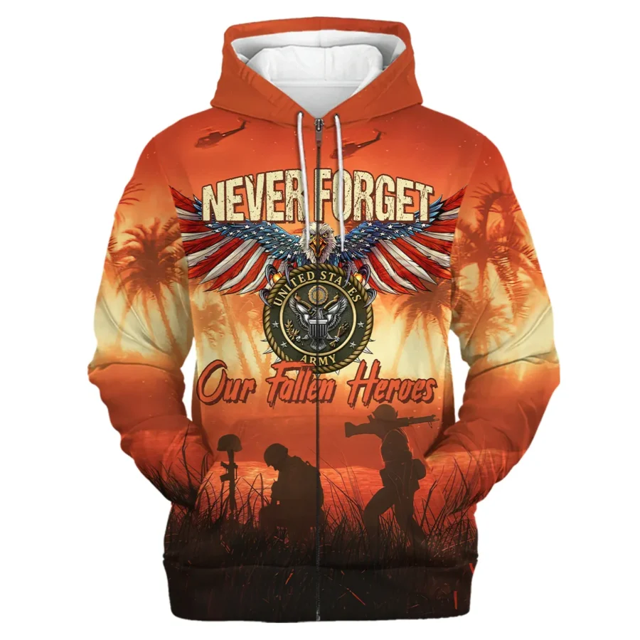 Veteran Never Forget Our Fallen Heroes U.S. Army Veterans All Over Prints Zipper Hoodie Shirt