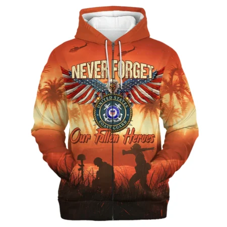 Veteran Never Forget Our Fallen Heroes U.S. Coast Guard Veterans All Over Prints Zipper Hoodie Shirt