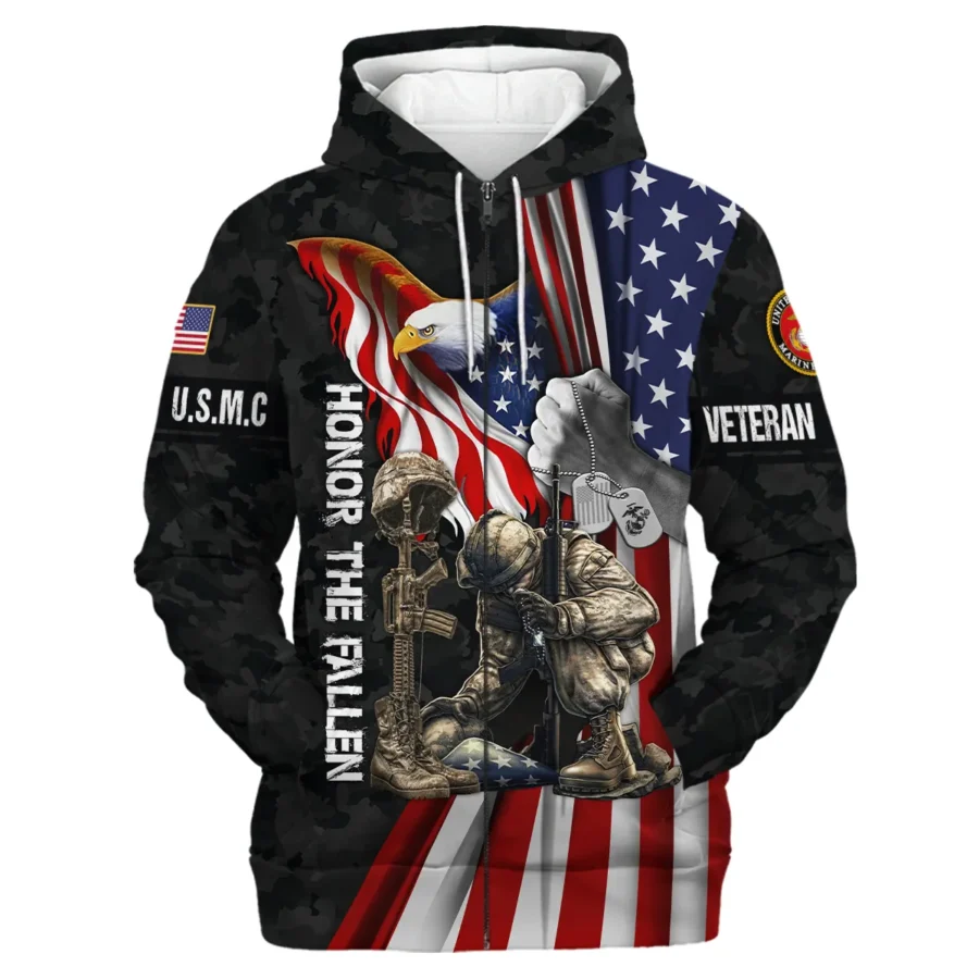 Veteran Honor The Fallen Dont You Dare Disrespect It U.S. Marine Corps Veterans All Over Prints Zipper Hoodie Shirt