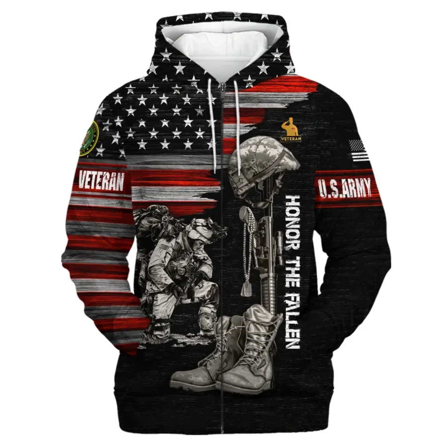 Veteran Honor The Fallen U.S. Army Veterans All Over Prints Zipper Hoodie Shirt