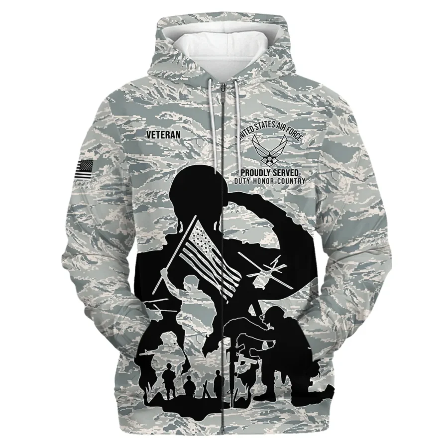 Veteran Proudly Served Duty Honor Country U.S. Air Force Veterans All Over Prints Zipper Hoodie Shirt