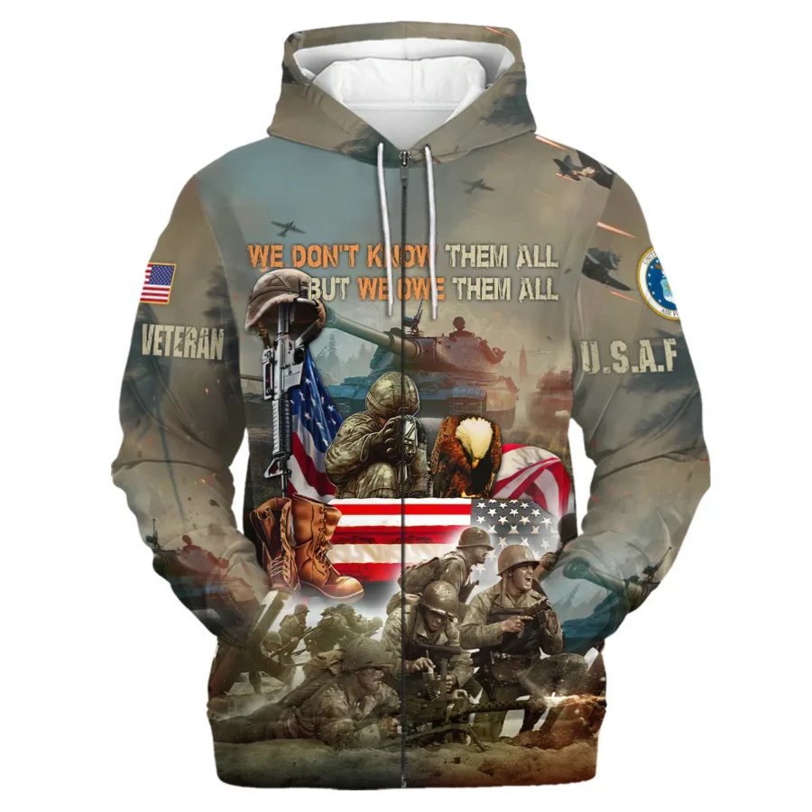 Veteran We Dont Know Them All But We Owe Them All U.S. Air Force Veterans All Over Prints Zipper Hoodie Shirt