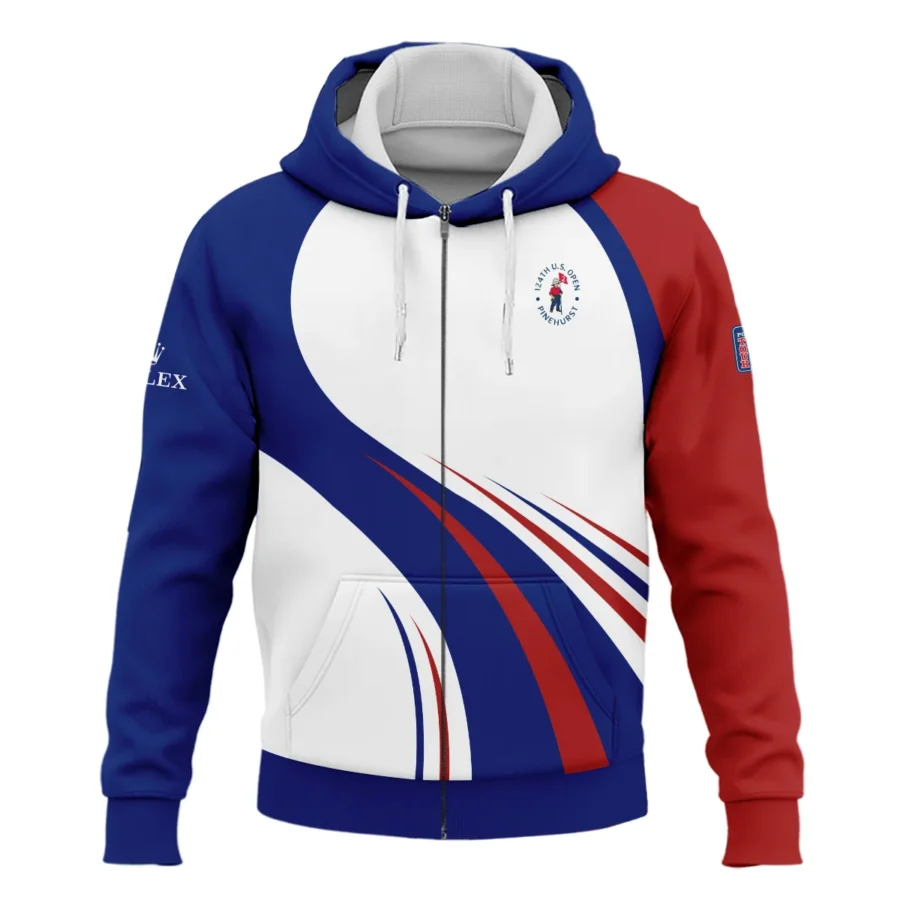 Rolex 124th U.S. Open Pinehurst Golf Blue Red White Background Zipper Hoodie Shirt Style Classic Zipper Hoodie Shirt