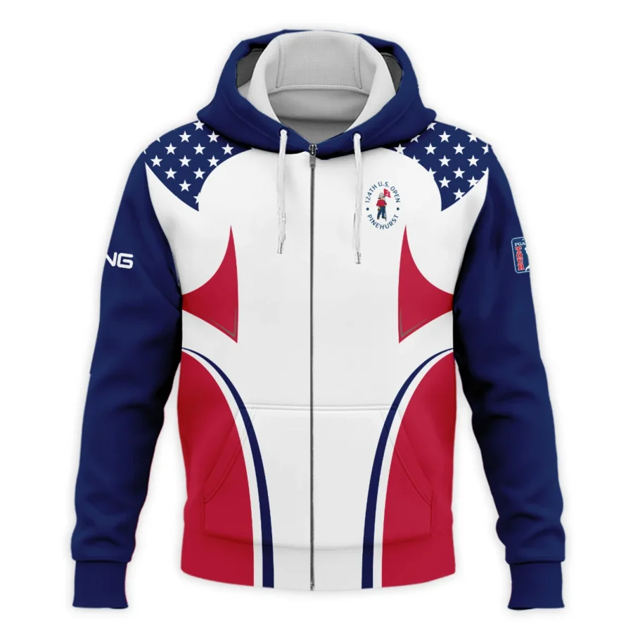 124th U.S. Open Pinehurst Ping Stars White Dark Blue Red Line Zipper Hoodie Shirt Style Classic Zipper Hoodie Shirt