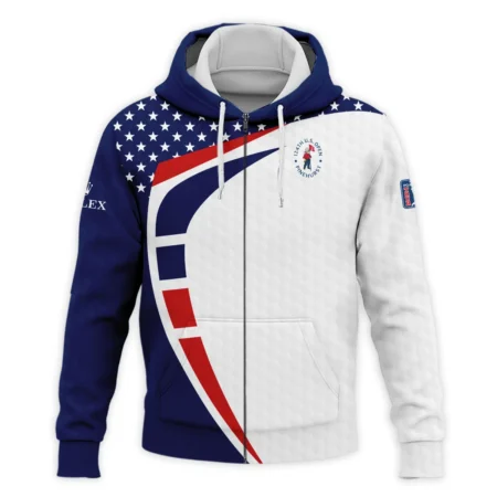 Blue Red Golf Pattern Star White 124th U.S. Open Pinehurst Rolex Zipper Hoodie Shirt Style Classic