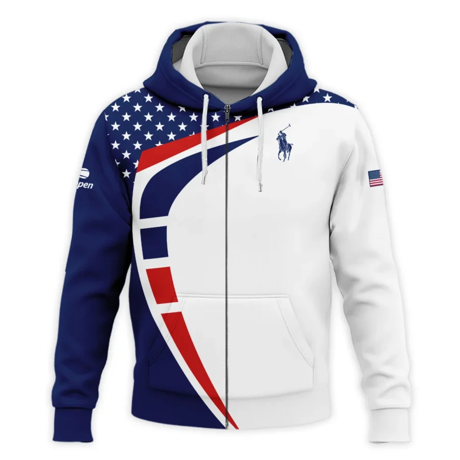 US Open Tennis Champions Blue Red Star White Ralph Lauren Performance Zipper Hoodie Shirt