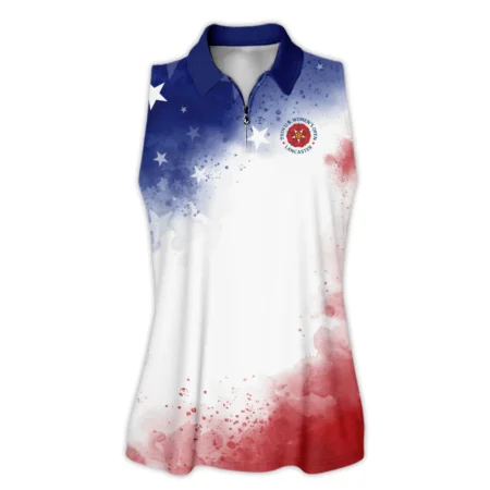 79th U.S. Women’s Open Lancaster Callaway Golf Blue Red Watercolor White Star Zipper Sleeveless Polo Shirt