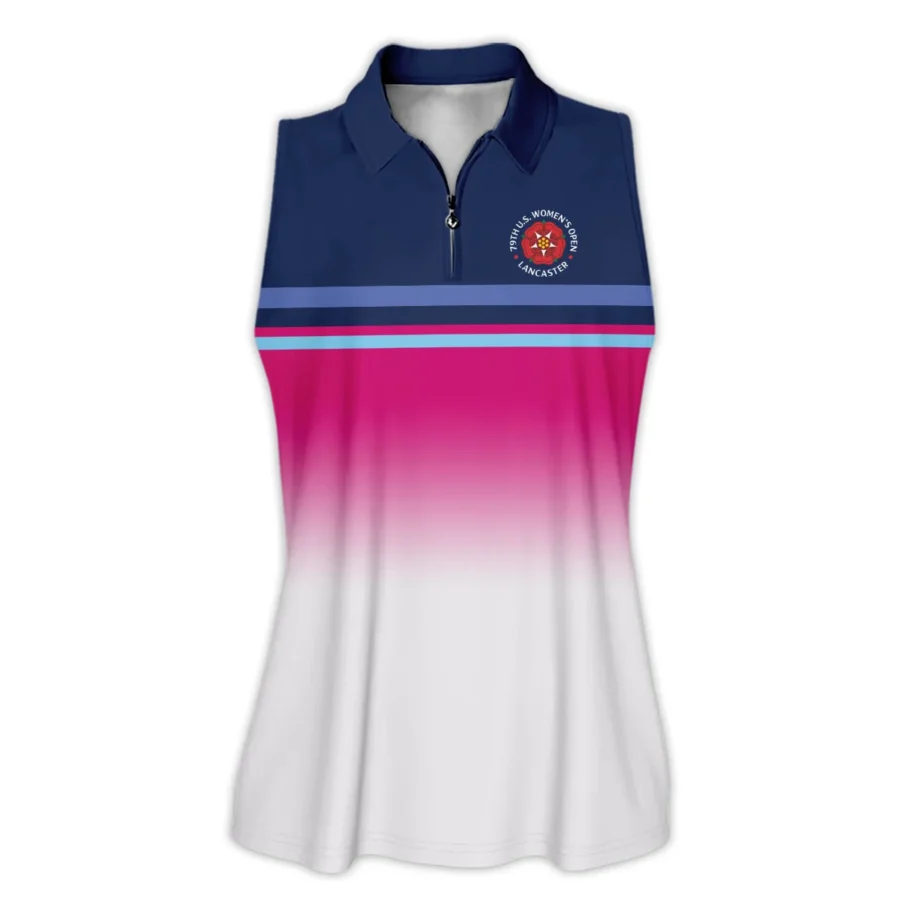 Dark Blue Pink White Line Callaway 79th U.S. Women’s Open Lancaster Zipper Sleeveless Polo Shirt