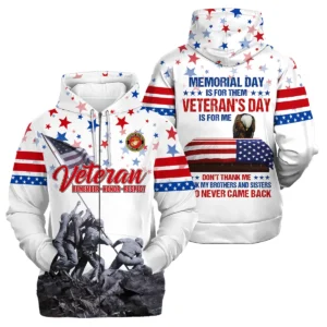 Veteran Memorial Day Remember Honor Respect U.S. Marine Corps Veterans All Over Prints Quarter-Zip Jacket