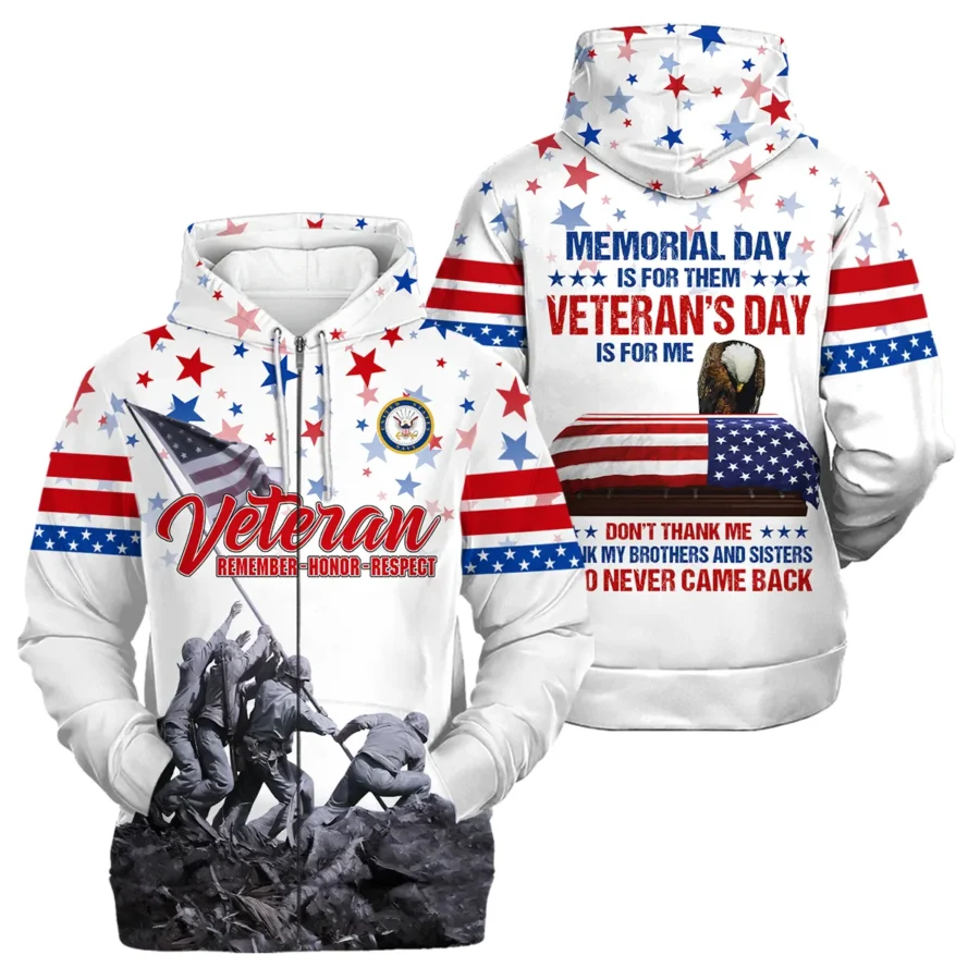 Veteran Memorial Day Remember Honor Respect U.S. Navy Veterans All Over Prints Zipper Hoodie Shirt