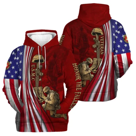 Veteran Us Flag Honor The Fallen U.S. Marine Corps Veterans All Over Prints Zipper Hoodie Shirt