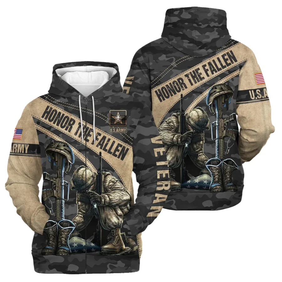 Veteran Camo Honor The Fallen U.S. Army Veterans All Over Prints Zipper Hoodie Shirt