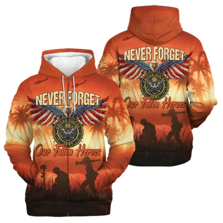 Veteran Never Forget Our Fallen Heroes U.S. Army Veterans All Over Prints Zipper Hoodie Shirt