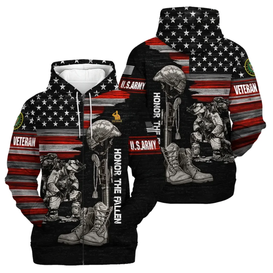 Veteran Honor The Fallen U.S. Army Veterans All Over Prints Zipper Hoodie Shirt