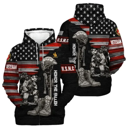 Veteran Honor The Fallen U.S. Marine Corps Veterans All Over Prints Zipper Hoodie Shirt