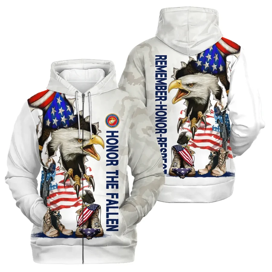 Veteran Remember Honor Respect U.S. Marine Corps Veterans All Over Prints Zipper Hoodie Shirt