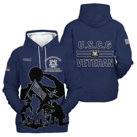 Veteran Proudly Served Duty Honor Country U.S. Coast Guard Veterans All Over Prints Quarter-Zip Jacket