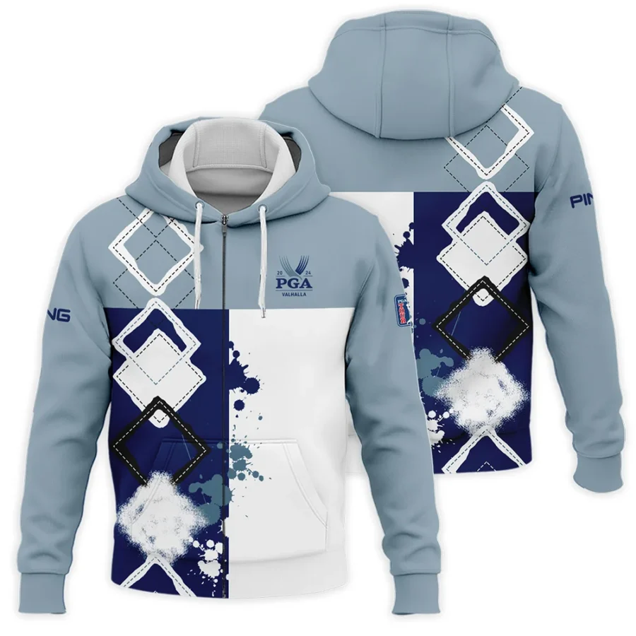 2024 PGA Championship Valhalla Ping Blue White Brush Line Zipper Hoodie Shirt Style Classic Zipper Hoodie Shirt