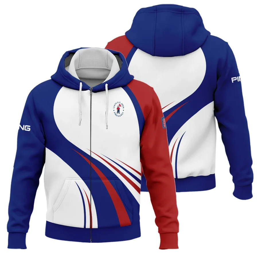 Ping 124th U.S. Open Pinehurst Golf Blue Red White Background Zipper Hoodie Shirt Style Classic Zipper Hoodie Shirt