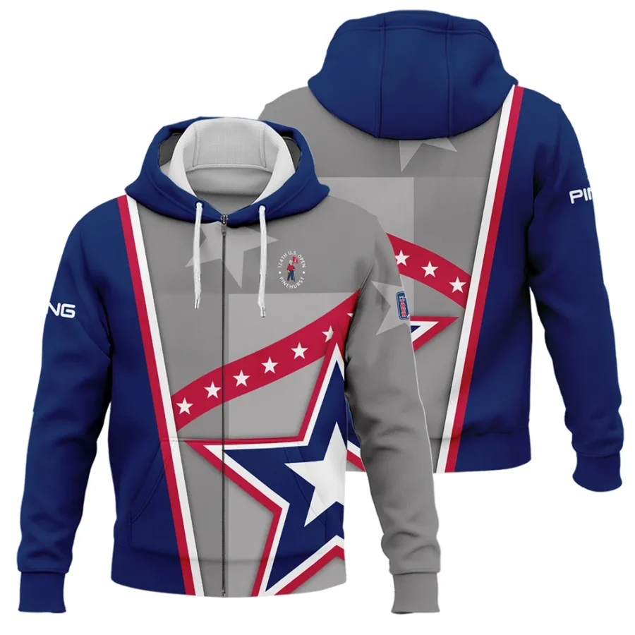 124th U.S. Open Pinehurst Ping White Star Red Line Blue  Zipper Hoodie Shirt Style Classic Zipper Hoodie Shirt