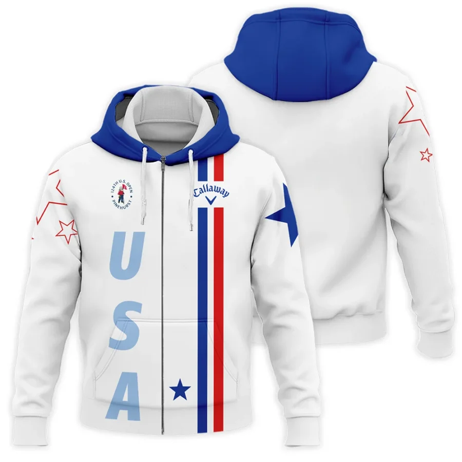 124th U.S. Open Pinehurst Callaway Blue Red Line White Zipper Hoodie Shirt Style Classic Zipper Hoodie Shirt