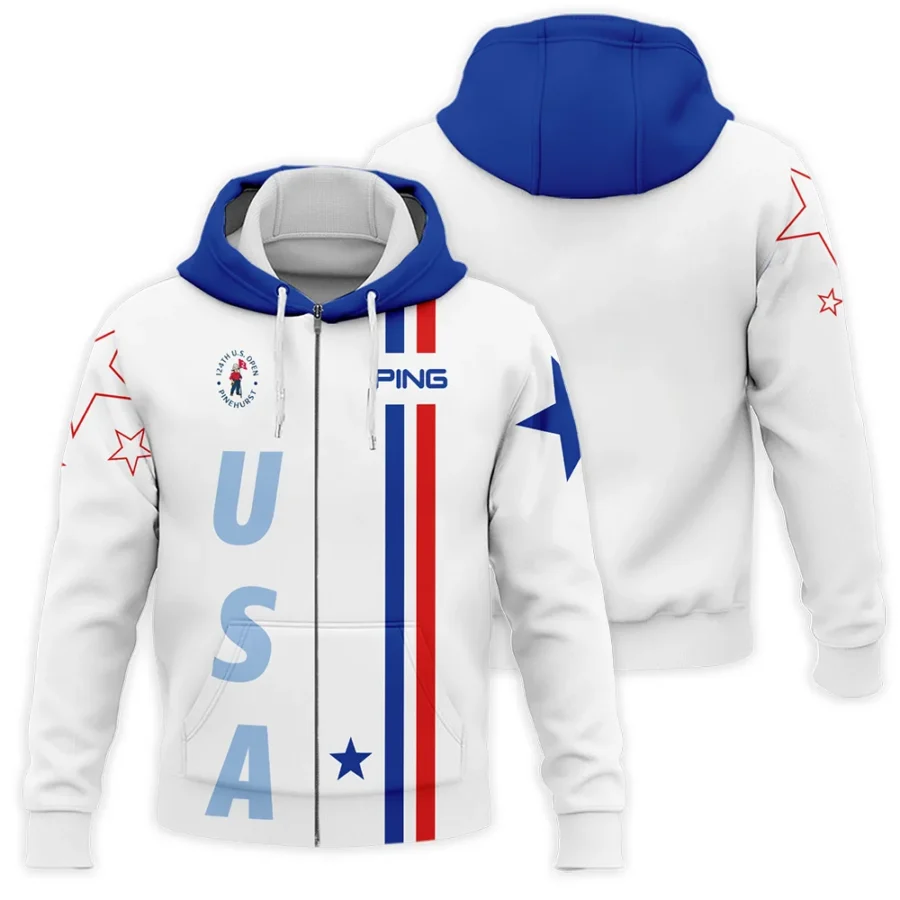 124th U.S. Open Pinehurst Ping Blue Red Line White Zipper Hoodie Shirt Style Classic Zipper Hoodie Shirt