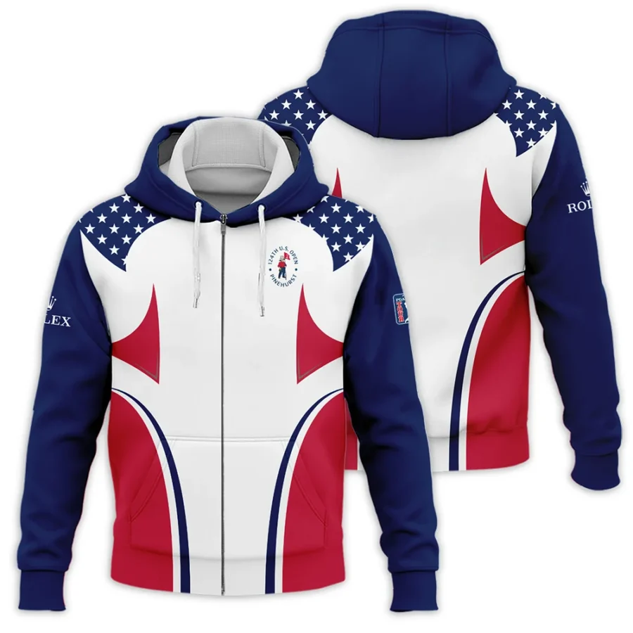 124th U.S. Open Pinehurst Rolex Stars White Dark Blue Red Line Zipper Hoodie Shirt Style Classic Zipper Hoodie Shirt