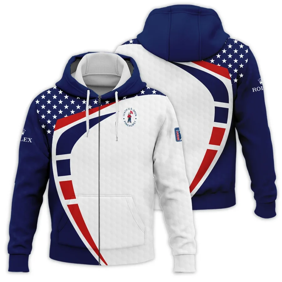 Blue Red Golf Pattern Star White 124th U.S. Open Pinehurst Rolex Zipper Hoodie Shirt Style Classic