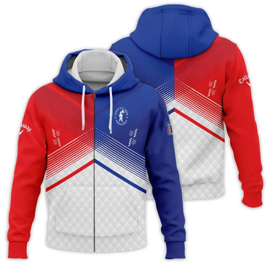 Callaway 124th U.S. Open Pinehurst Blue Red Line White Abstract Zipper Hoodie Shirt Style Classic