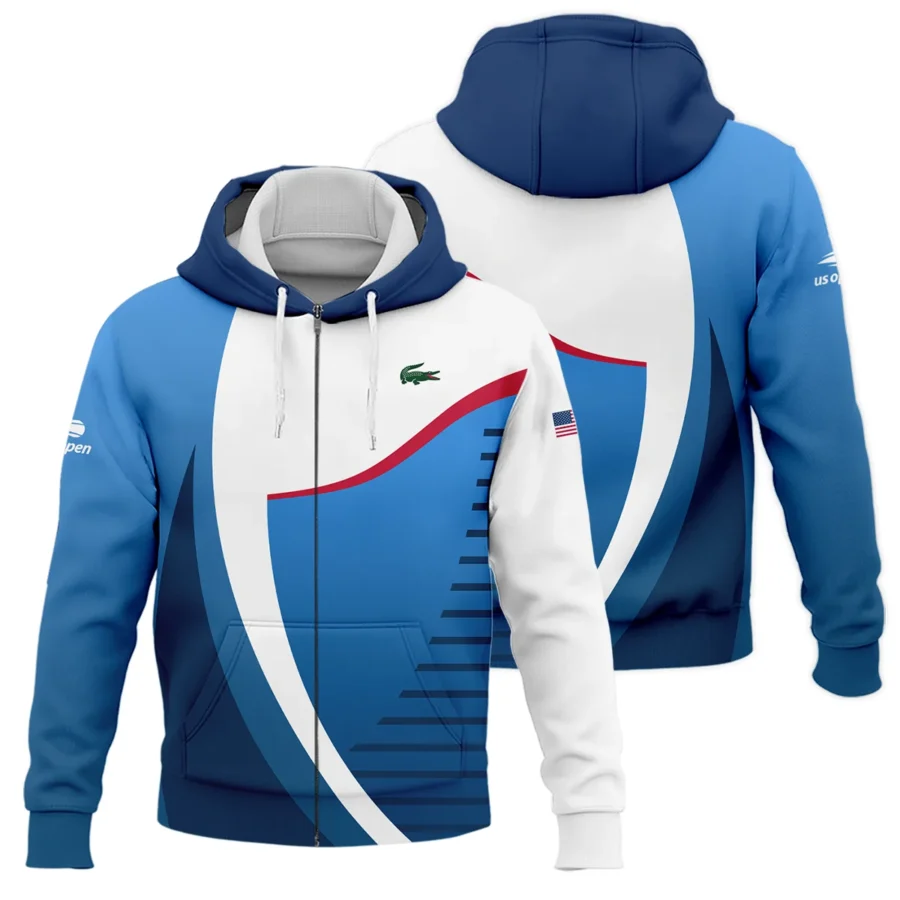 US Open Tennis Champions Lacoste Dark Blue Red White Zipper Hoodie Shirt Style Classic Zipper Hoodie Shirt