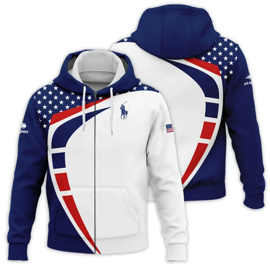 US Open Tennis Champions Blue Red Star White Ralph Lauren Performance Zipper Hoodie Shirt