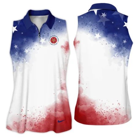 79th U.S. Women’s Open Lancaster Nike Golf Blue Red Watercolor White Star Quater Zip Sleeveless Polo Shirt