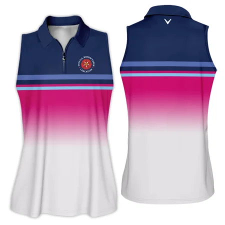 Dark Blue Pink White Line Callaway 79th U.S. Women’s Open Lancaster Zipper Sleeveless Polo Shirt