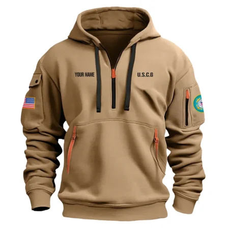 Personalized Name Color Khaki I Have Earned It With My Blood Sweat And Tears Veteran U.S. Coast Guard Veteran Hoodie Half Zipper