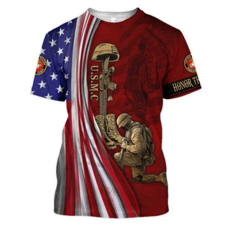 Veteran Us Flag Honor The Fallen U.S. Marine Corps Veterans All Over Prints Unisex T-Shirt