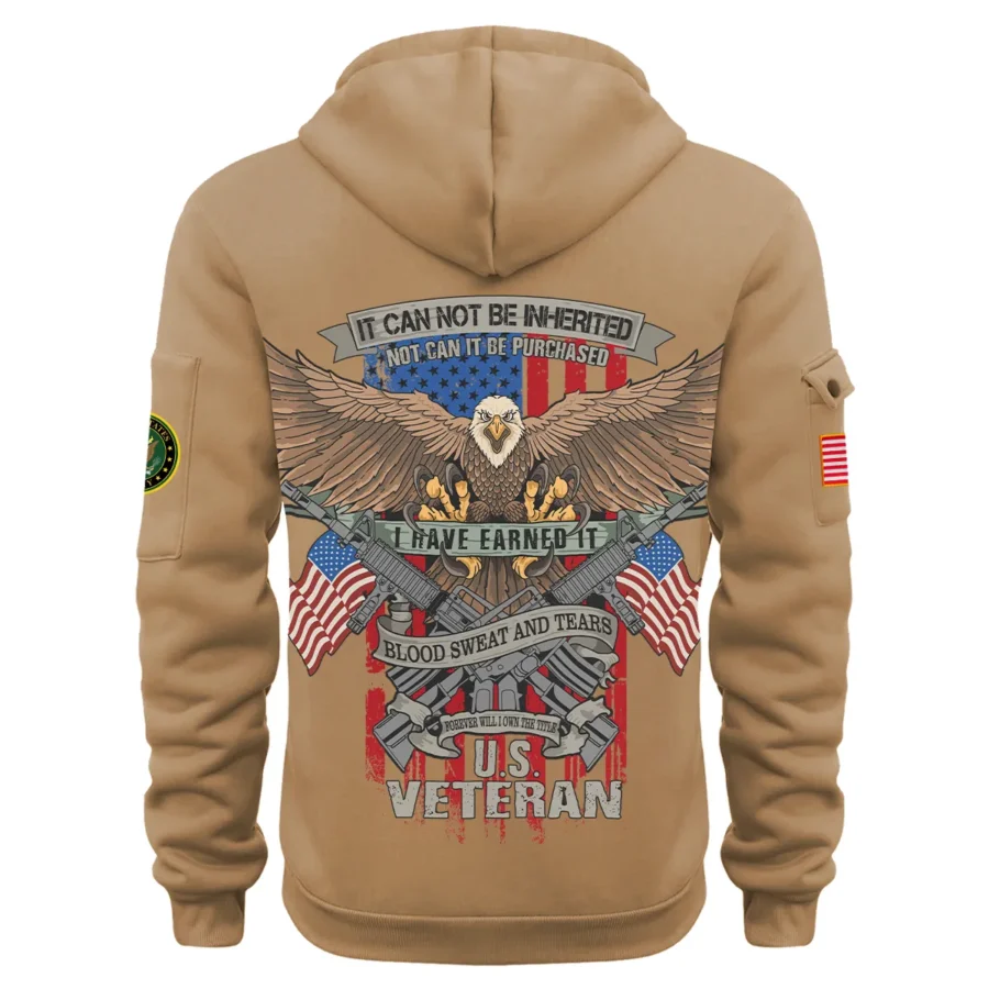 Personalized Name Color Khaki It CanNot Be Inherited U.S. Army Veteran Hoodie Half Zipper